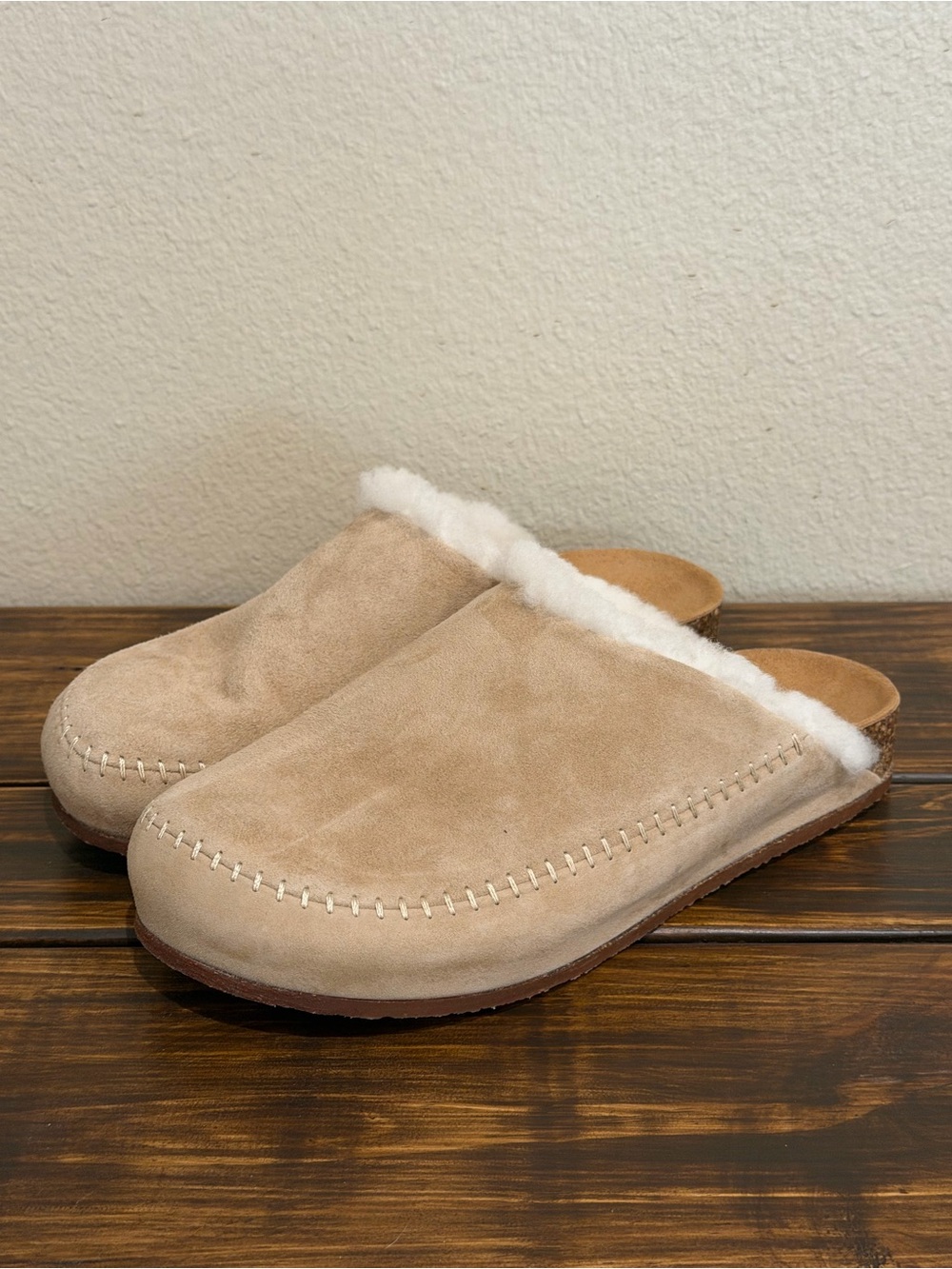 Jenni Kayne Shearling Lined Clog Mules Women’s Eu 39 US 9 Tan Suede Leather Shoe